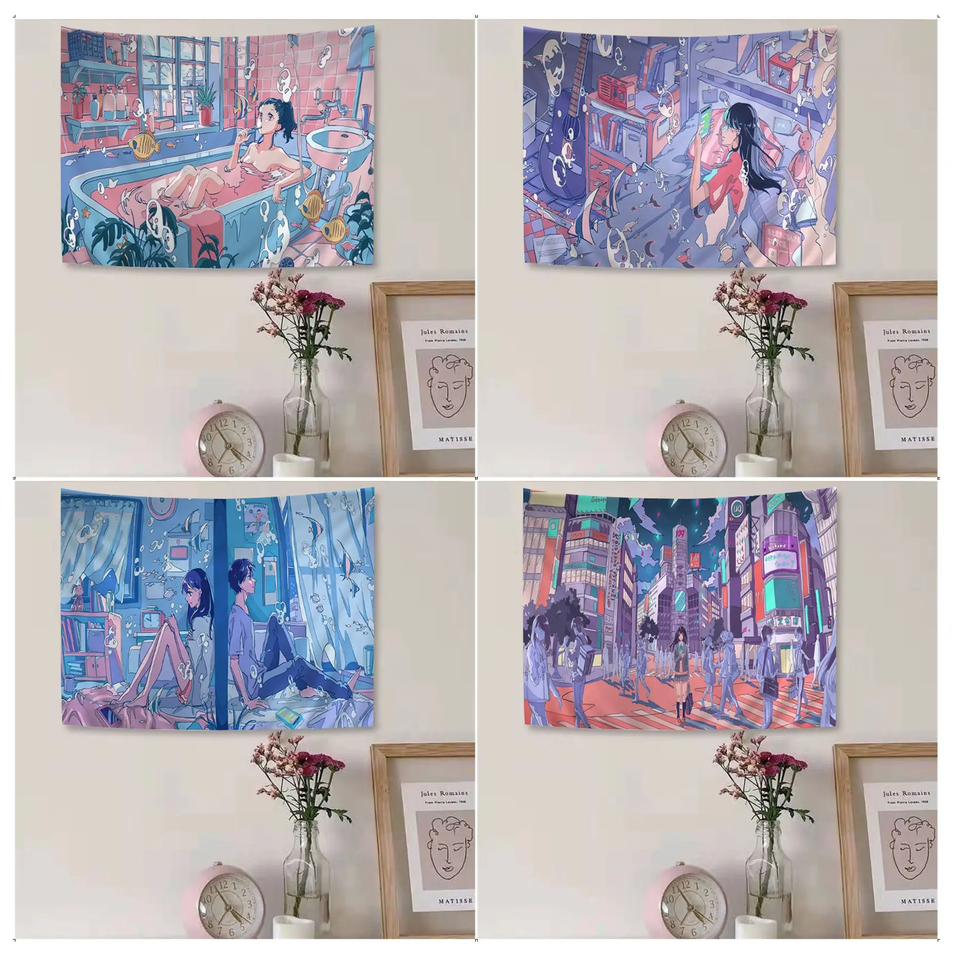 

Kawaii Anime Scene Cartoon Tapestry Hanging Tarot Hippie Wall Rugs Dorm Home Decor