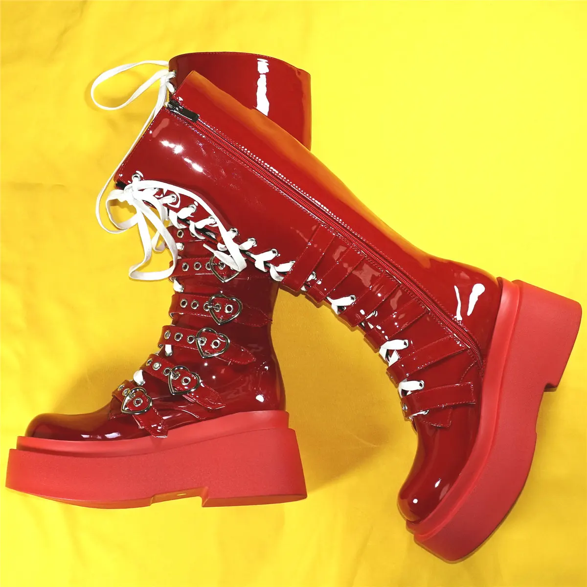 Thigh High Fashion Sneakers Women Patent Leather Wedges Knee High Snow Boots Female Winter Round Toe Platform Pumps Casual Shoes