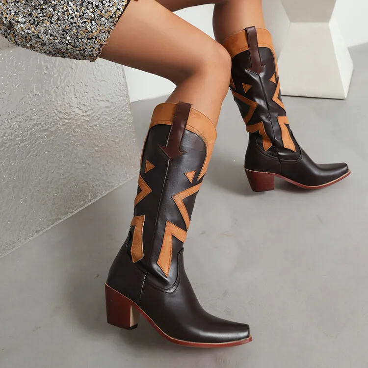 

Сапоги IPPEUM, ковбойские сапоги с вышивкой на массивном каблуке, ковбойские сапоги в западном стиле, обувь из коровьей кожи 2022