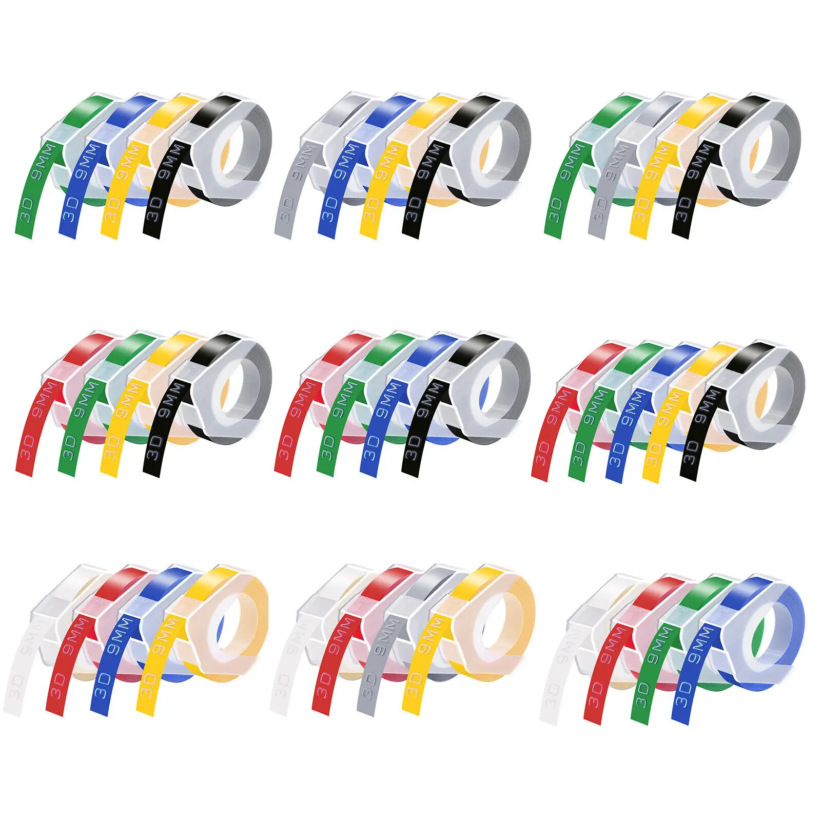 

Greencycle 4PK Mixcolours 9mm 3D Embossing Tapes 520109 520101 For DYMO MOTEX E-101 E-202 E-303 E-404 Embossers Label Maker