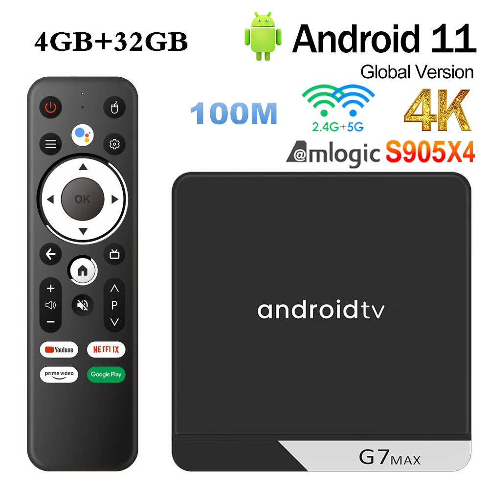 Smart Atv G7 Max Tv-box Android 11 Amlogic S905x4 4 Гб Озу 32 Гб/64 Av1 Bt5.0 Usb3.0 Dual Wifi 2 4g/5g 4k Hd Медиаплеер