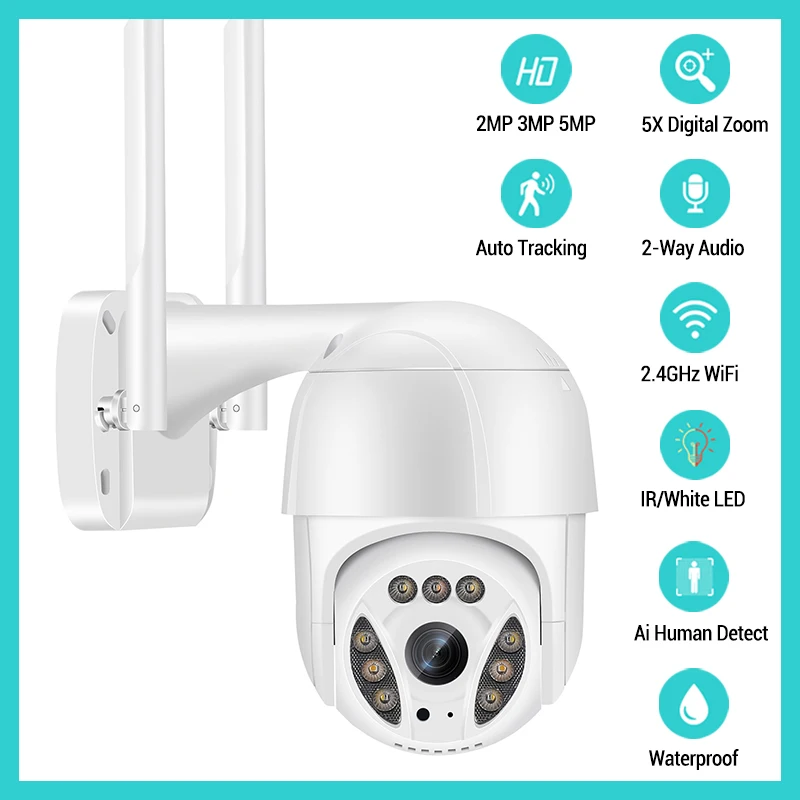 

Hot 5MP Wifi IP Camera Outdoor Ai Human Detection Auto Tracking PTZ Camera 1080P Color IR Night Vision Home Security CCTV Camera