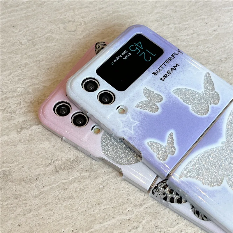 Ins Style Shiny Hollowed Out Butterfly Phone Case for Samsung Galaxy Z Flip 4 3 Hard Cover for ZFlip3 Zflip4 Solid Shell Bracket