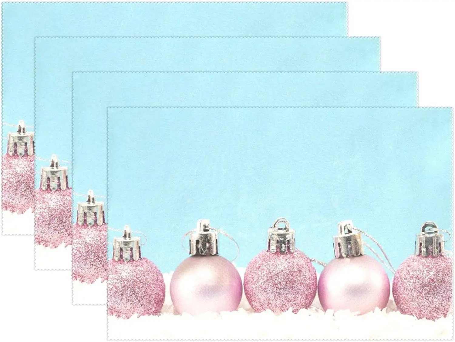 

Christmas Pink Balls Placemats Set of 4 Washable Polyester Table Mat Kitchen Dinner Decor 12x18 Inch Kitchen Decoration