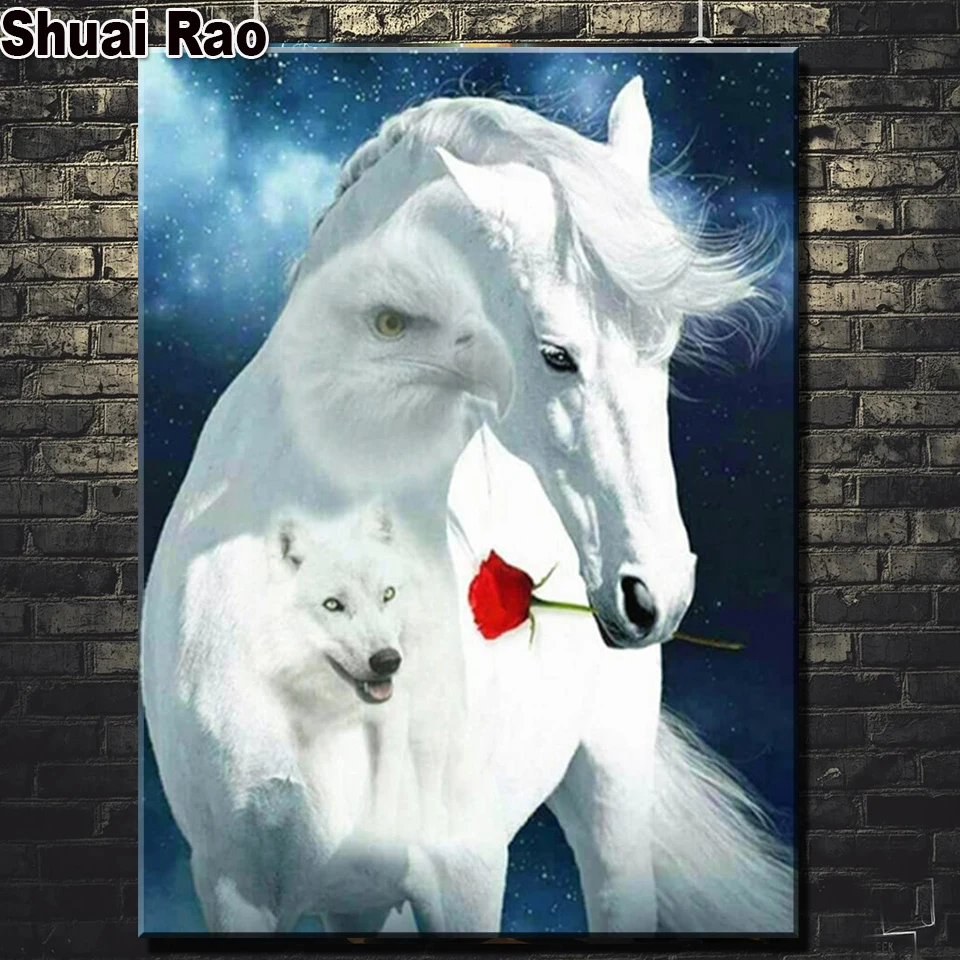 

Алмазная мозаика с изображением лошади, волка, Орла