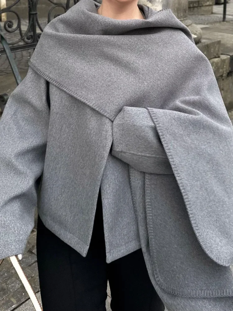 Женское шерстяное пальто Повседневная Свободная куртка серого цвета с длинным