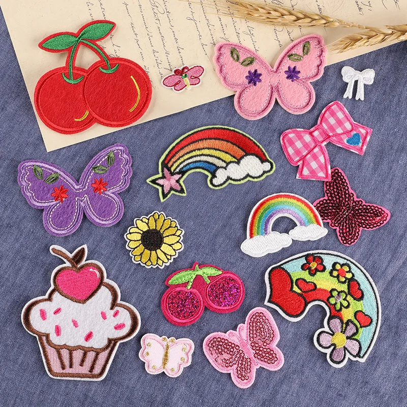 

1 Pcs Cartoon Cherry Fruit Animal Embroidered Cloth Sticker DIY Decoration Iron on Patches for Clothes Jeans Patch for Clothing