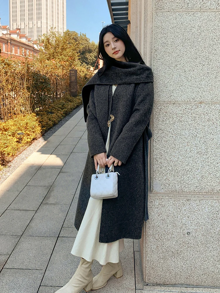 CAIXINGLE шарф 30% верблюжьей шерсти Женское пальто двусторонний шерстяной