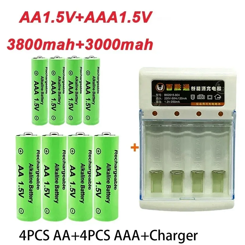 Фото Батарея AA + AAA, новая перезаряжаемая батарея 1,5 AA3800MAH AAA3000MAH с зарядным устройством для светодиодного фонарика, фонарикэлектронных устройств №5