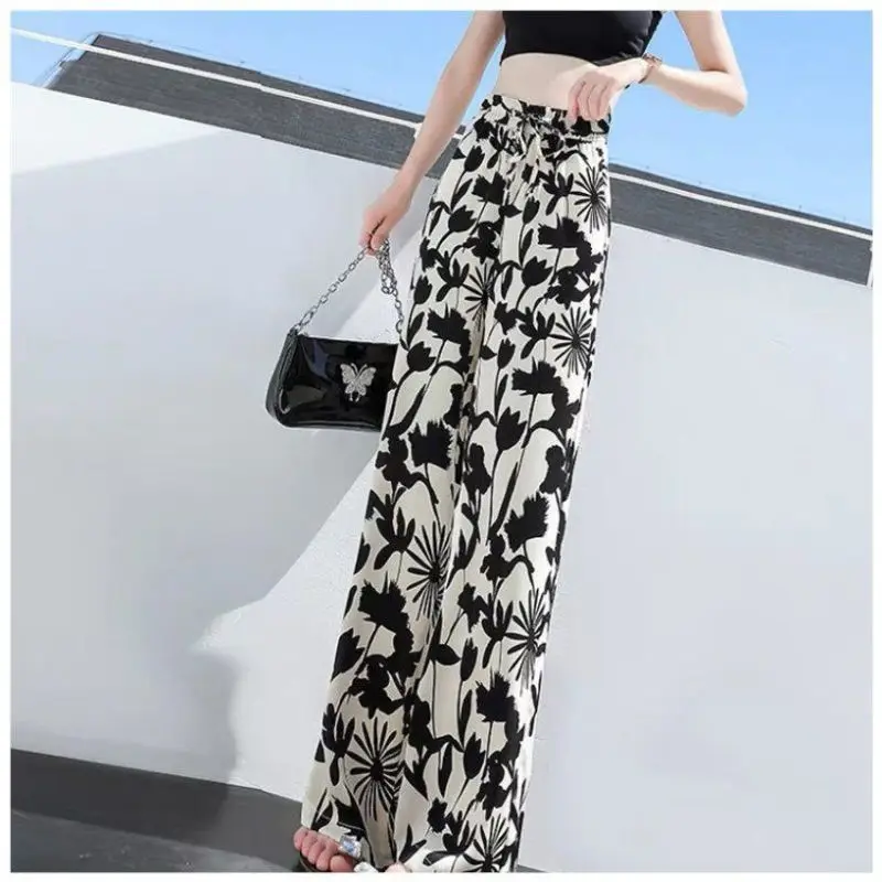 

Tie Dye Straight Leg Pants Summer Fashion High Waist Loose Droop Sweatpants Lady casual Ice Silk Printed Ultra-wide-leg Trousers