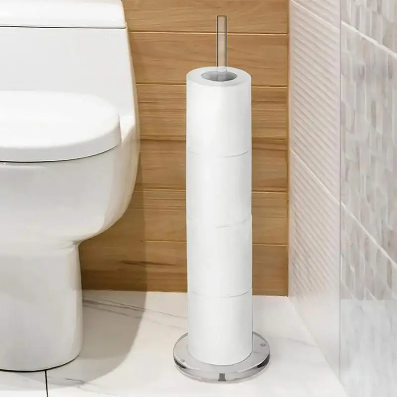 

Toilet Paper Holder Stand Bathroom Floor Free-Standing Acrylic Toilet Paper Holder With Shelf Storage For Bathroom Kitchen