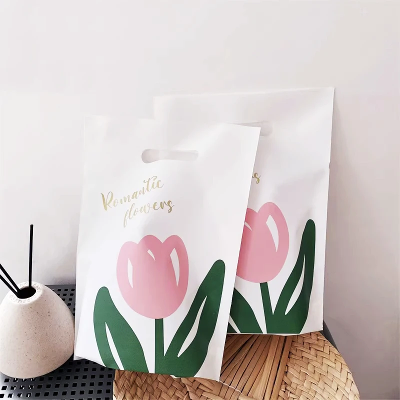 

50Pcs Flower Series Thickened Plastic Bag Takeaway Packing Bag Gift Bag Plastic Bag Dessert Baking Salad Sushi Tote Bag