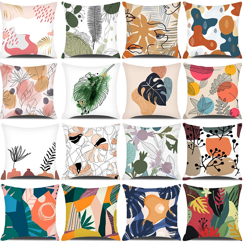 

Modern Style Cushion Cover Abstraction Geometric Floral Plant Printed Pillow Cover Home Sofa Chair Decorative Pillowcase 45*45cm
