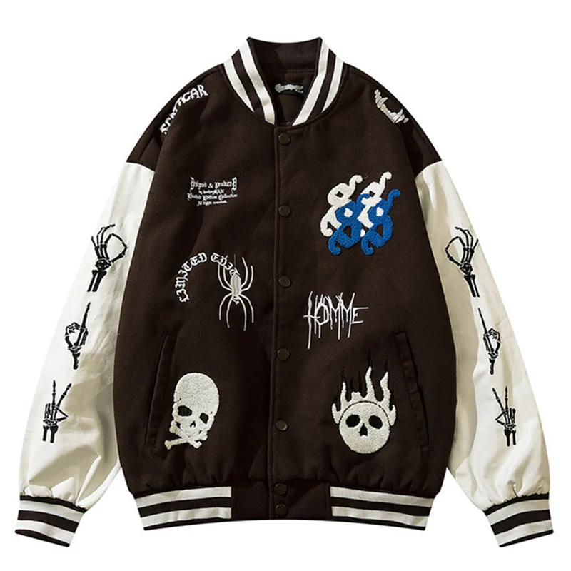 

Letter Gothic Skeleton Baseball Jacket Embroidery Vintage Streetwear Coat 2023 Men Hip Hop Loose Varsity Bomber Biker Jackets