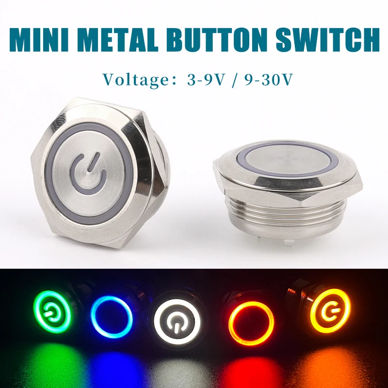 

22MM Ultra Short LED Light Mini Metal Button Switch Momentary Self Reset Self-locking Waterproof 3V 6V 12V 24V 220V