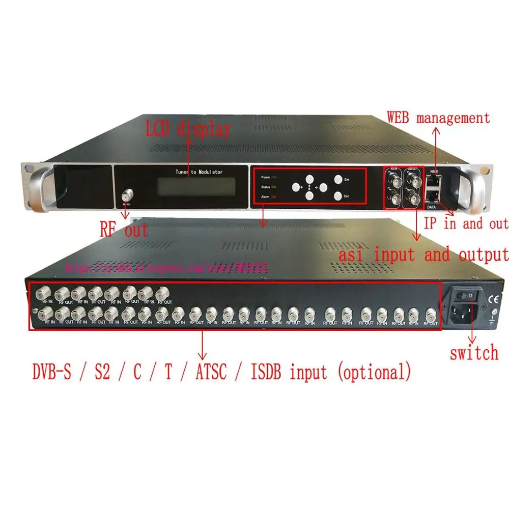 16-канальный Dvb-t2 Dvb-s2 Tdt Dvb-c Atsc Isdbt To Rf Satellite сигнал Тюнер для Ip Asi Hotel Iptv Catv к