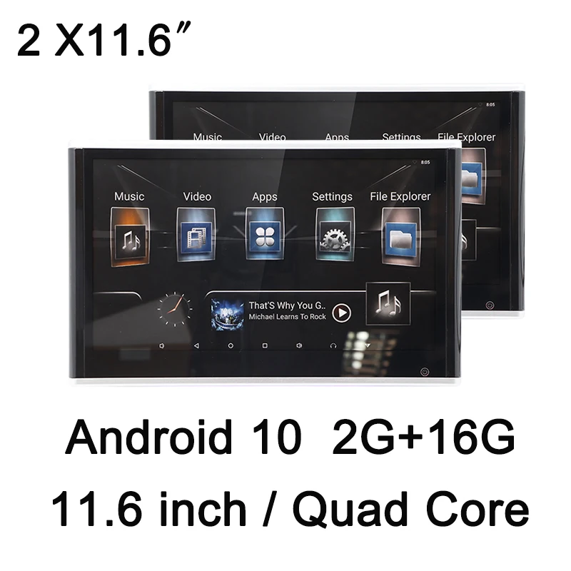 11.6 Inch Universal Car Headrest Rear Monitor HDMI 4K Video Player Android 10 WIFI Bluetooth USB Airplay Tablet 2 Screens - купить по