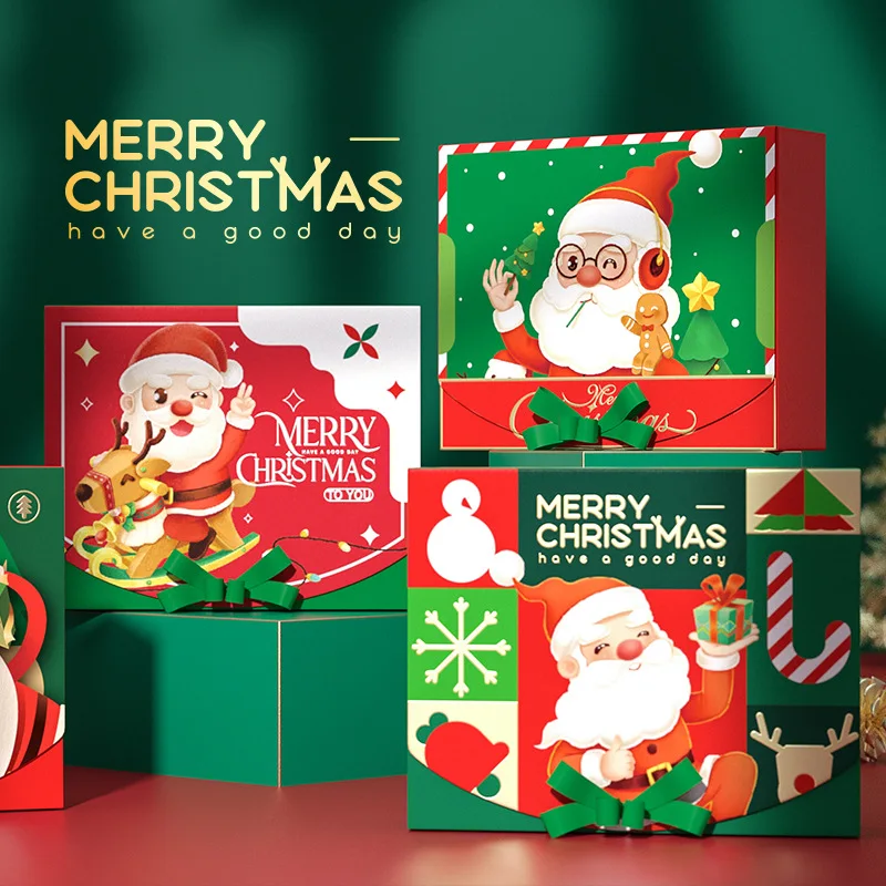 

5PCS Red/Green Christmas Cookies Gift Packing Paper Box For Birthday Party Cake Chocolate Candy Holders Handmade Child Favor