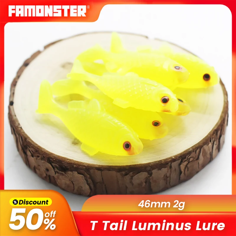 

FAMONSTER 2g Luminous T Tail Soft Baits Fishing Lure Silicone Shad Swimbait Pesca Wobbler Bass Biomimetic Easy Shiner Jigging