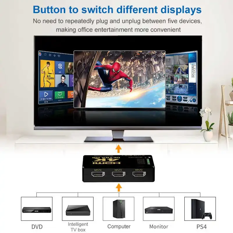 Фото 4K HDMI-совместимый переключатель, 5-портовые HDMI-совместимые переключатели с ИК-пультом дистанционного управления для Xbox PS4, DVD, HDTV, ПК, ноутбука, ТВ №3