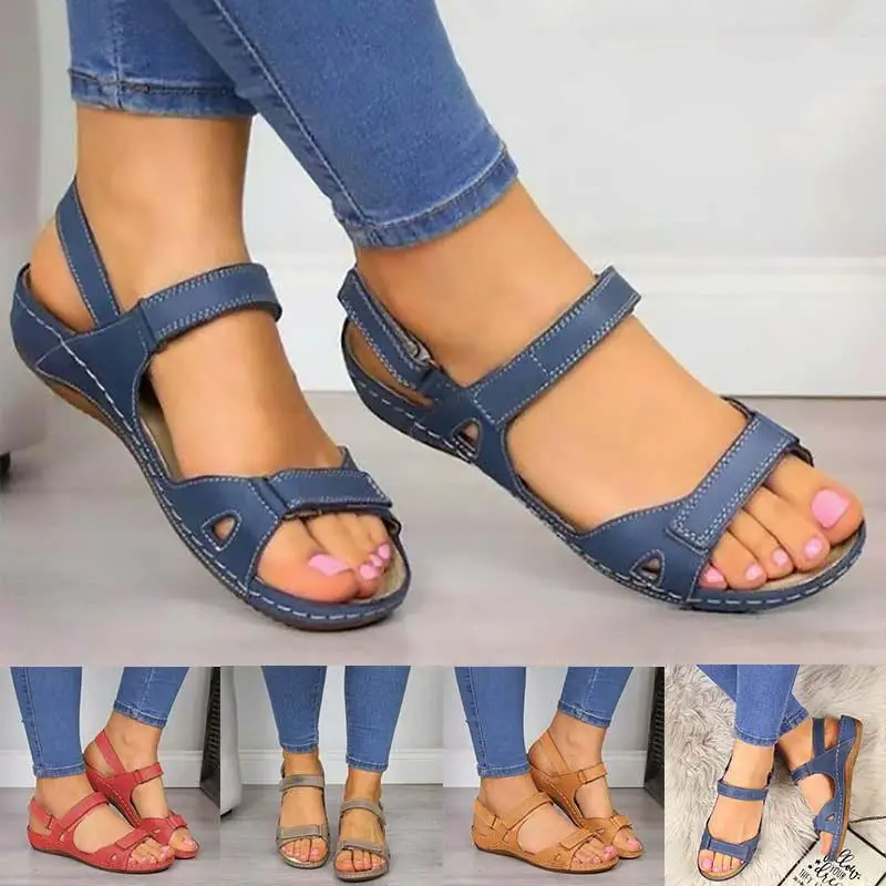 

2022 Women Summer Open Toe Comfy Sandals Super Soft Premium Orthopedic Low Heels Walking Sandals Sandalias Mujer