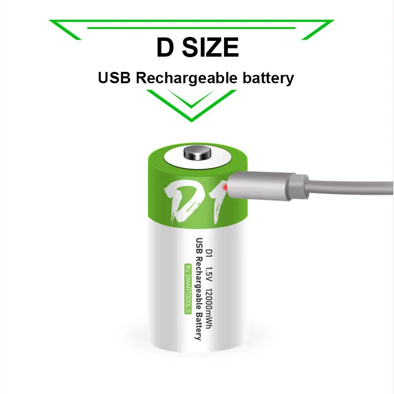 Batería recargable de tamaño D, 1,5 V, 12000mWh, carga USB, LR20/D1, baterías de iones de litio para calentador de agua doméstico con estufa de gas natural