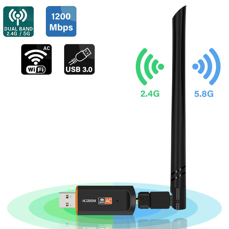 

1200Mbps Dual Band 802.11ac USB 3.0 RTL8812BU Wireless Wifi Lan Dongle Adapter With Antenna For Laptop Desktop Usb Adapter