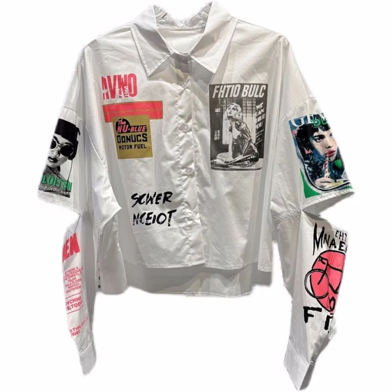 

Женская блузка с открытыми рукавами, элегантная Свободная блузка в уличном стиле с цветочным принтом, модель H2867 на весну и лето, 2023