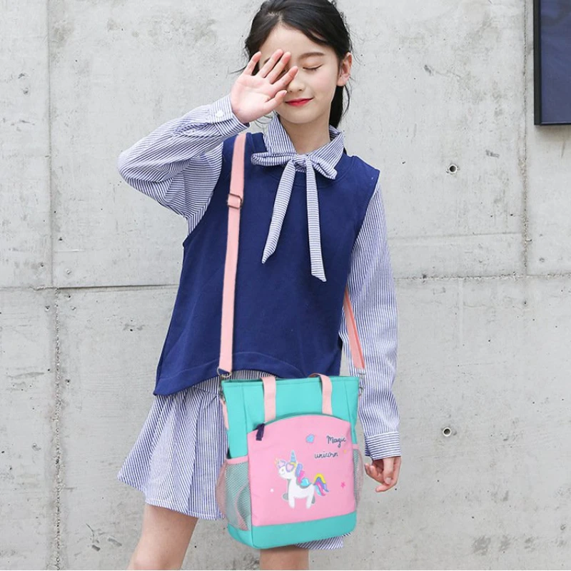 Children Cartoon Unicorn Tutorial Bags Primary School Student Portable Messenger Breathable Waterproof Shoulder Bag for Girl Boy
