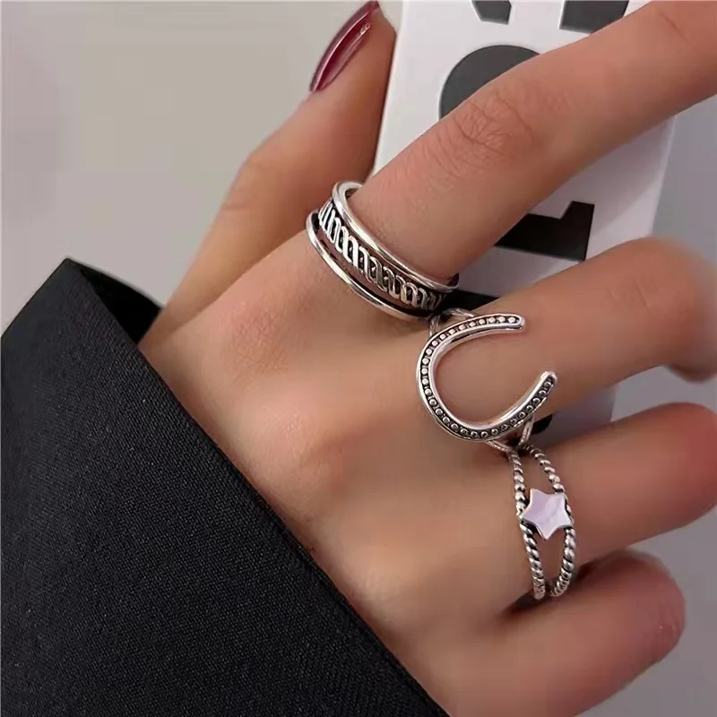 

Fashion Retro S925 Sterling Silver Rings Girl Women Personality C Type Ring Vintage Ins Female Adjustable Ring Index Finger Ring