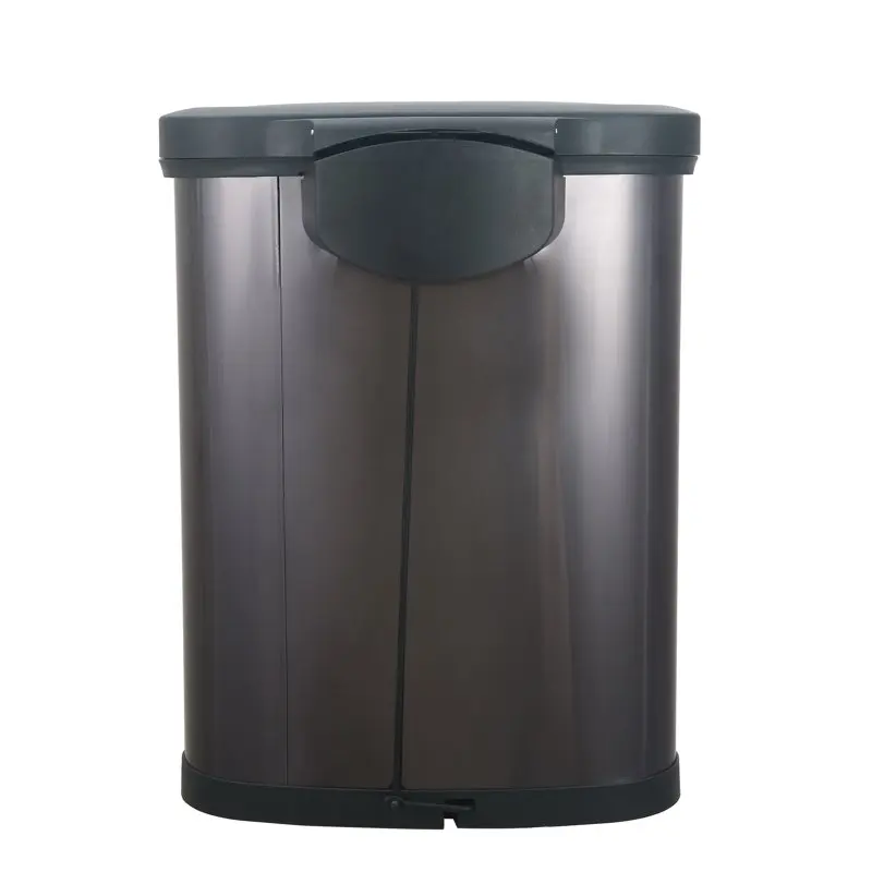 

Stunning 54 Liter Black Semi-Round Stainless Steel Kitchen Garbage Can with Lid and Foot Pedal for Easy Trash Disposal