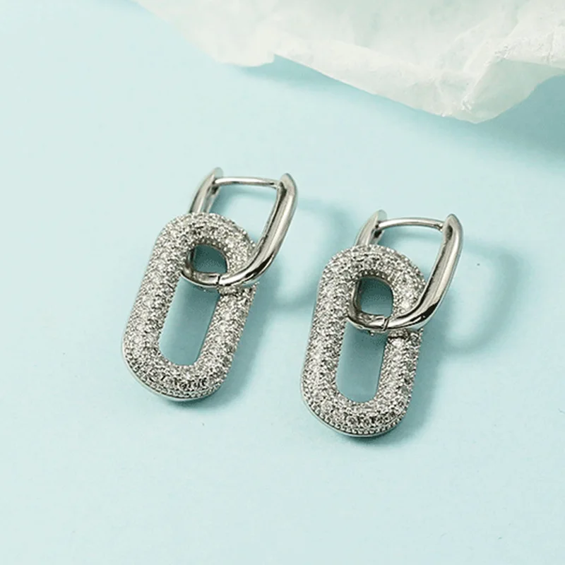 

Silver Color Oval Zirconia Hoop Earrings Women Irregular Textured Geometric Statement Jewelry Party Gift Hypoallergenic Earrings