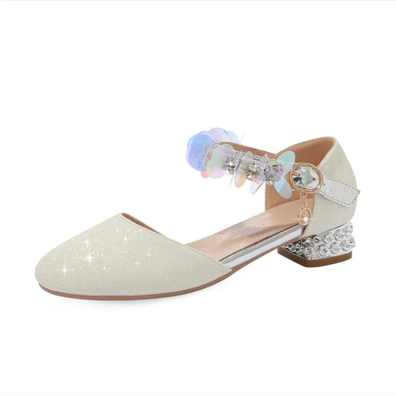 

Children's High-heeled Princess Shining Crystal Shoes 2022 Girl Piano Performance Catwalk Dress Sandals