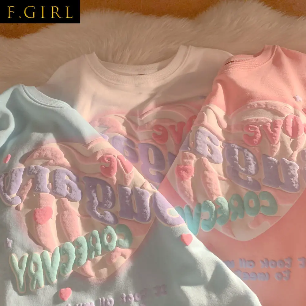 

F GIRLS Oversized Crewneck Sweatshirt Women Spring Autumn New Thin Letter Print Hoodie Female Style Loose Chic Long Sleeved Tops