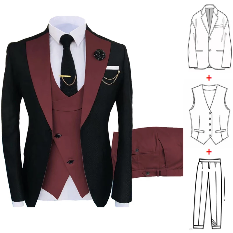 Wedding Dress for Men Jacket+Vest+Pants 3 Pcs Costume Slim Fit Single Breasted Fashional Suit Male Popular Party Men’s Blazer