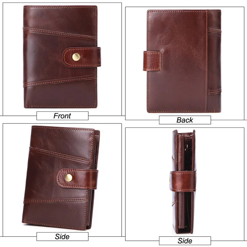 

Men Wallet Cowhide Genuine Leather Wallets Coin Purse Clutch Hasp Open Retro Short Wallet for male functional bag