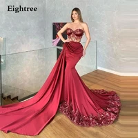 luxury royal wine red long lace prom dresses sleevless sweetheart flower evening dress satin formal party night prom gowns