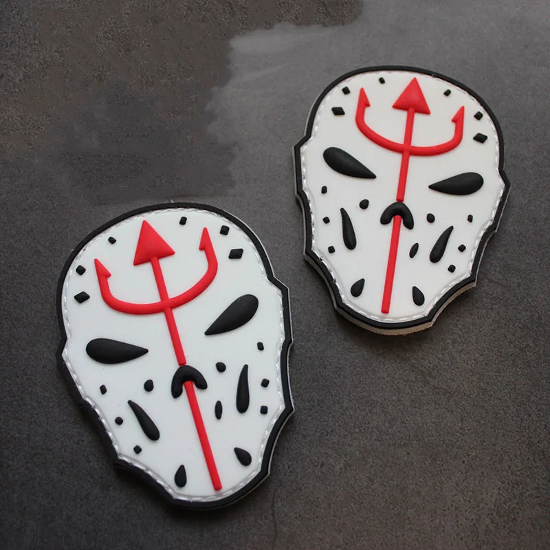

3D Luminous Jason Mask PVC Patches Navy Seal Trident White Tactical Military Badge Outdoor Bag Stickers Hook and Loop Patch