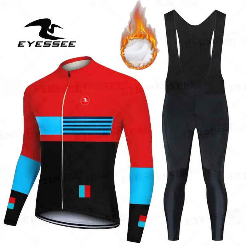 

Зимние теплые флисовые комплекты трикотажных изделий EYESSEE для велоспорта 2023 одежда с длинным рукавом для велоспорта Мужская сохраняющая тепло велосипедная одежда велосипедная Джерси