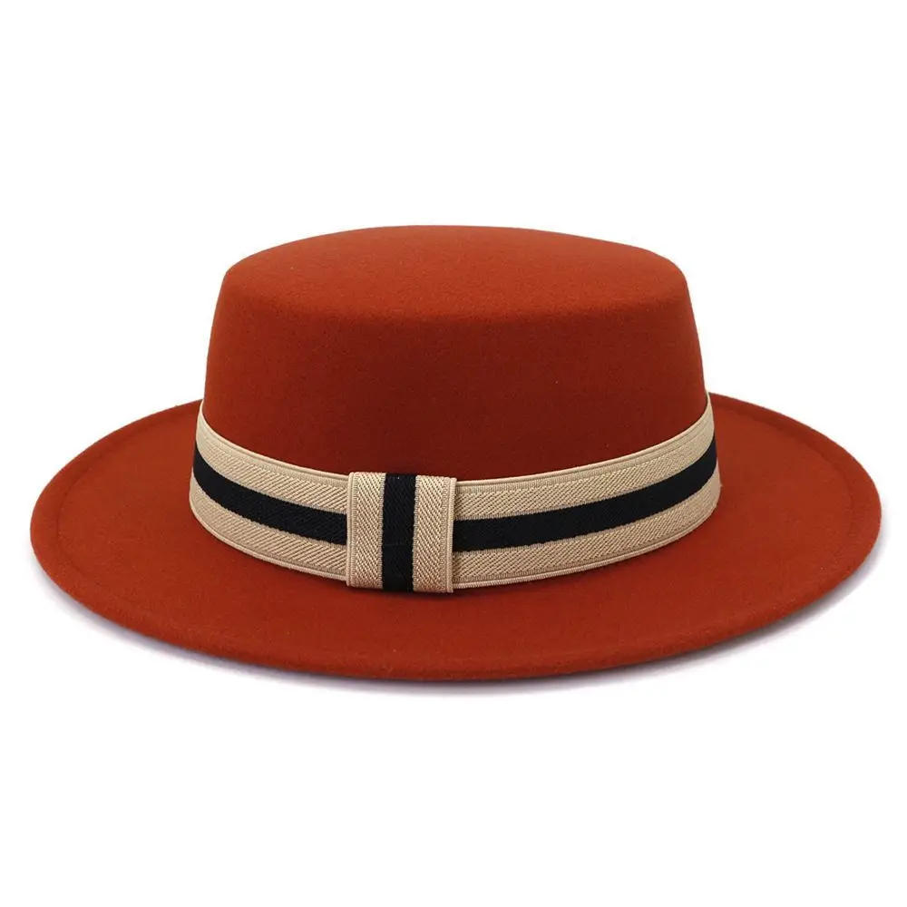 

2022 Fedoras Hats For Women Men Woolen Jazz Hat Flat Top Cap Fashion Big Brim Hat Solid Autumn and Winter Fashionable Panama Cap