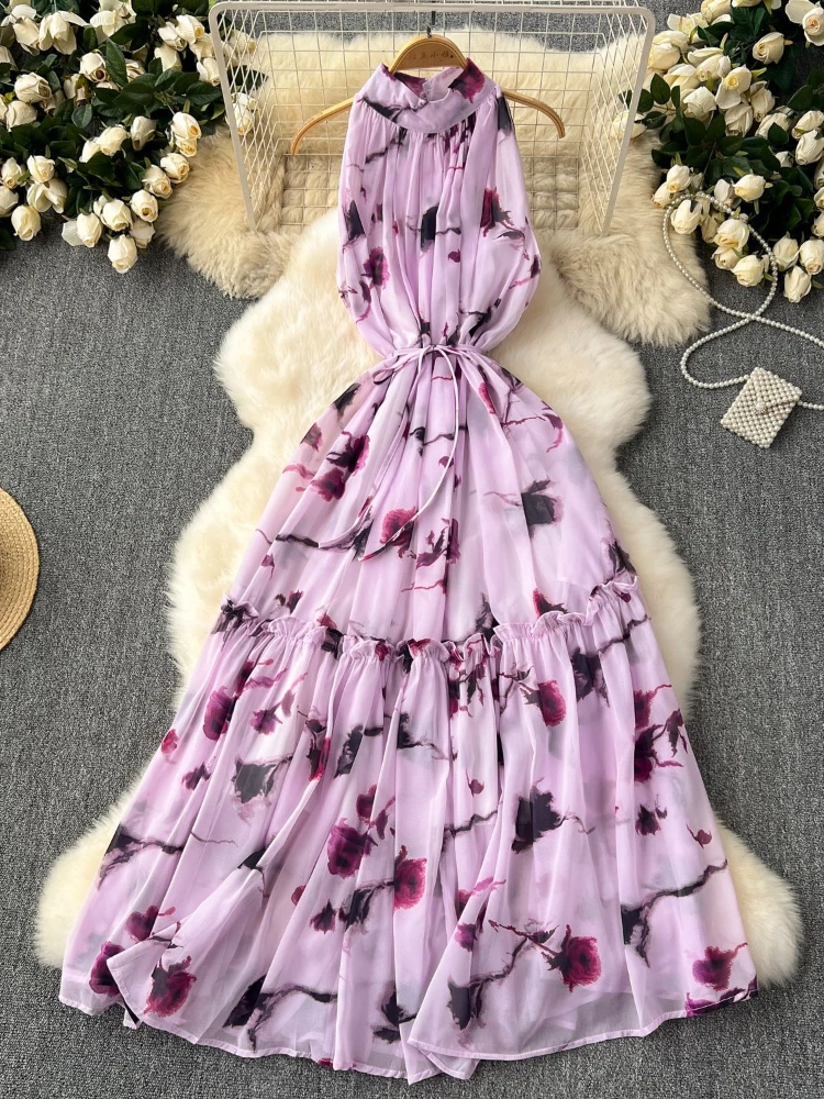 Платье женское шифоновое ТРАПЕЦИЕВИДНОЕ с цветочным принтом без рукавов