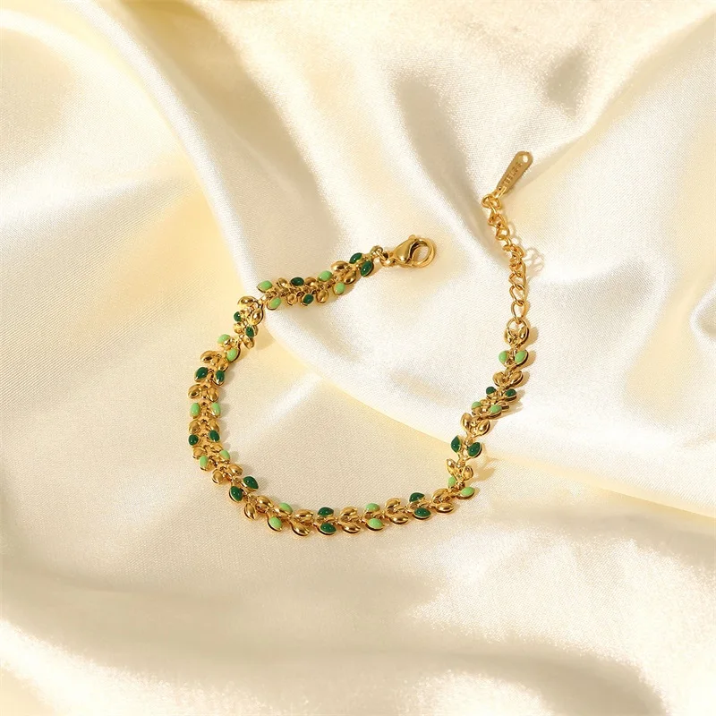 Браслет из нержавеющей стали зеленый капающий Оливковый лист браслет молодой
