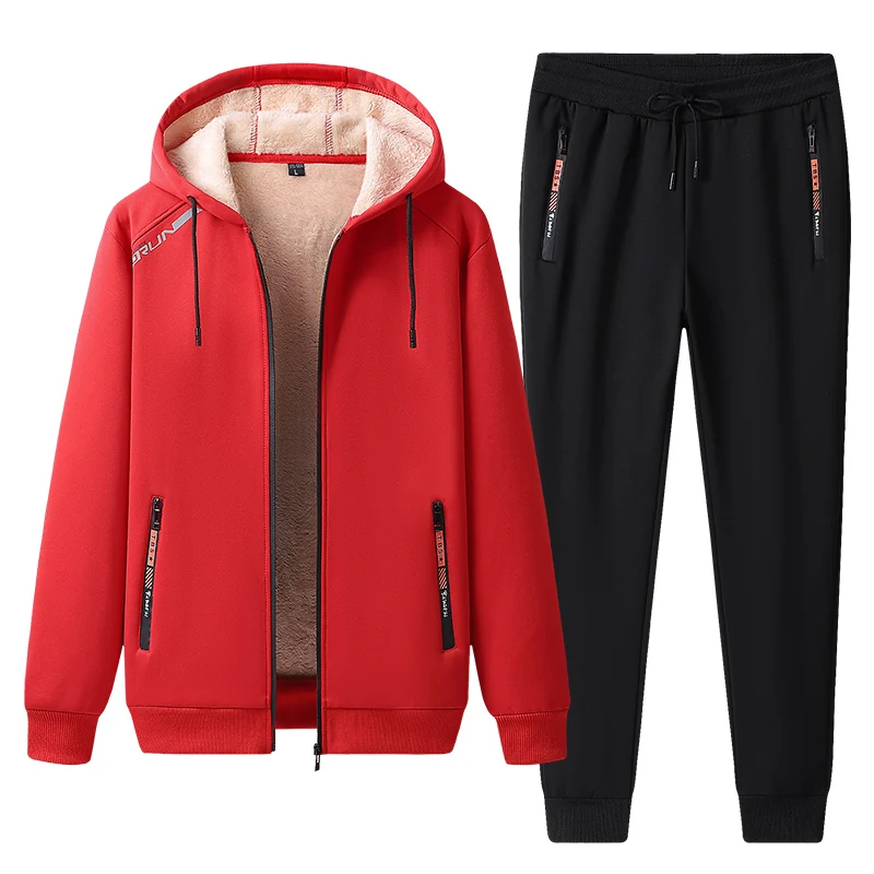 Мужской кашемировый спортивный костюм повседневный теплый из двух предметов