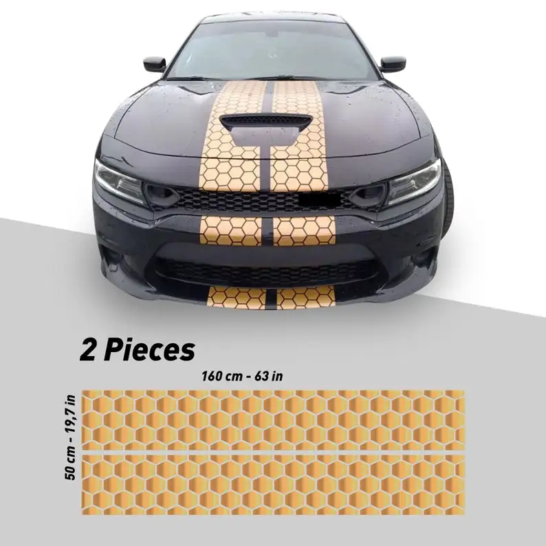 

Honey Comb RACING Stripes Dual 10" for Dodge Charger With Trim Package Charger GT, SRT, Scatpack, Hellcat Car Decals Dodge Charg