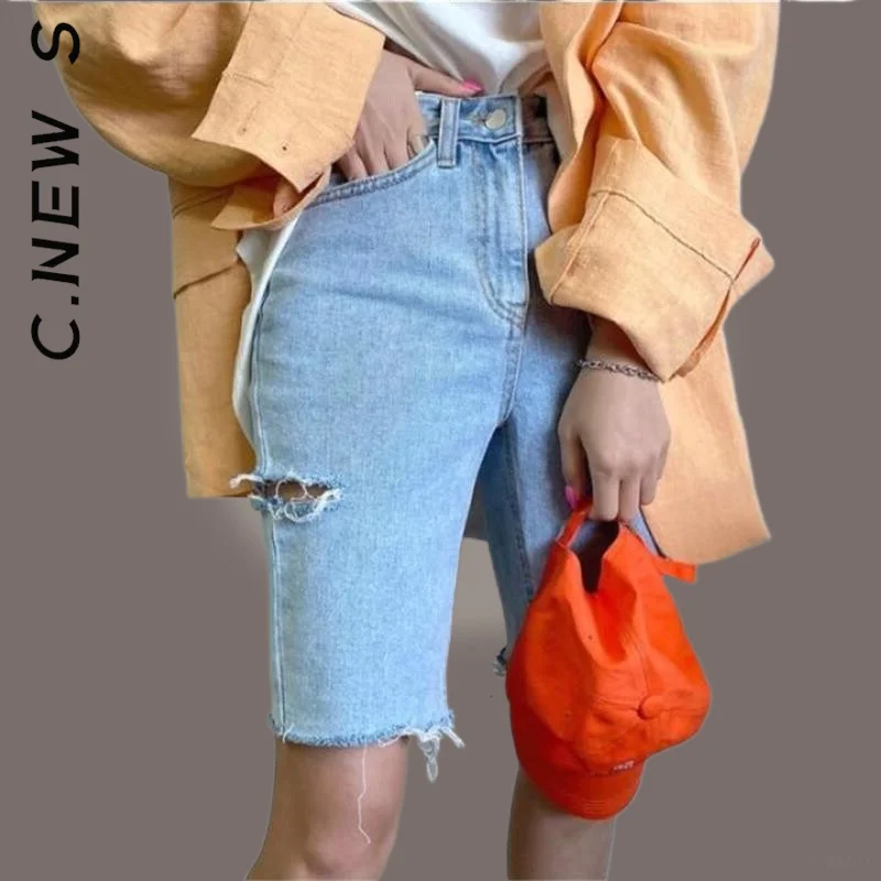 

C.New S Pants Jeans New Denim Women Retro Pant Casual Fit Blue Denim High Waist Button Jeans Harajuku Denim Jeans Woman Jeans