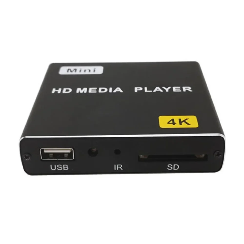 Фото Миниатюрный портативный медиаплеер с поддержкой 4K Full HD 1080P, USB-накопителей, SD-карт, HDD, MKV, H.264, для HDMI-совместимых AV-входов и телевизоров. №1