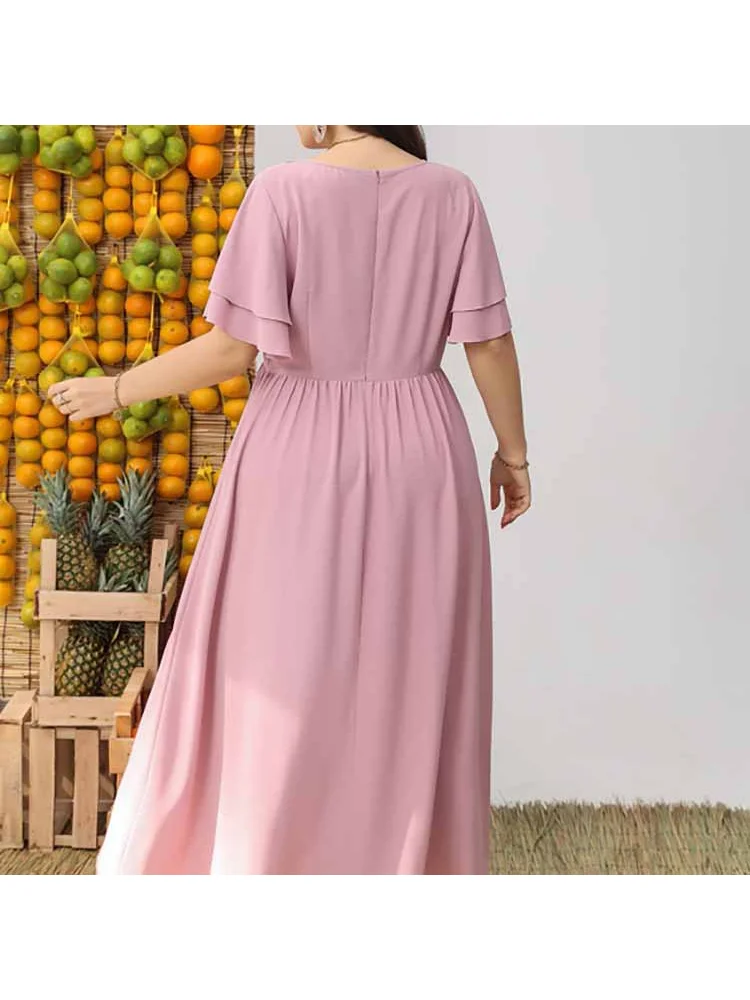 Middle East round neck mid-waist color matching large size women's dress color matching plus size dress