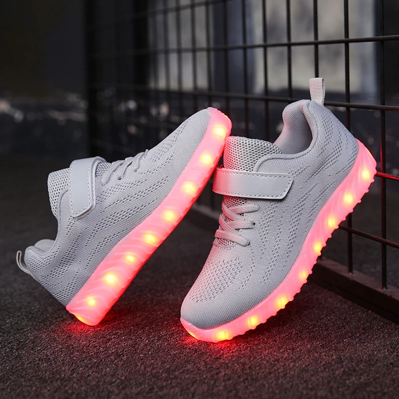 Светящиеся кроссовки для девочек и мальчиков дышащие сетчатые с подсветкой