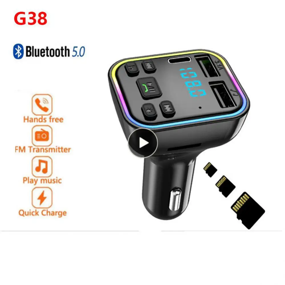 

Handsfree Pd Fast Charging Car Charger Mp3 Modulator Player Pd Type-c Dual Usb 3.1a Colorful Ambient Light Fast Charger Car Kit