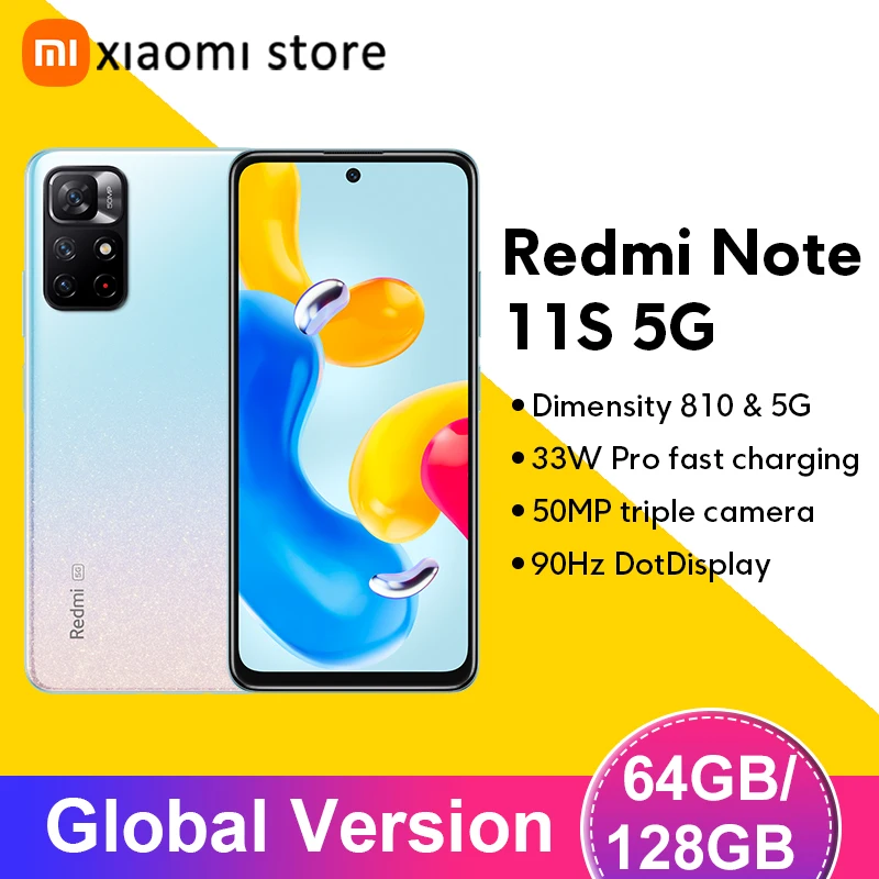 Глобальная версия Xiaomi Redmi Note 11S 5G Dimensity смартфона 810 NFC 33W Pro Fast Зарядка 50